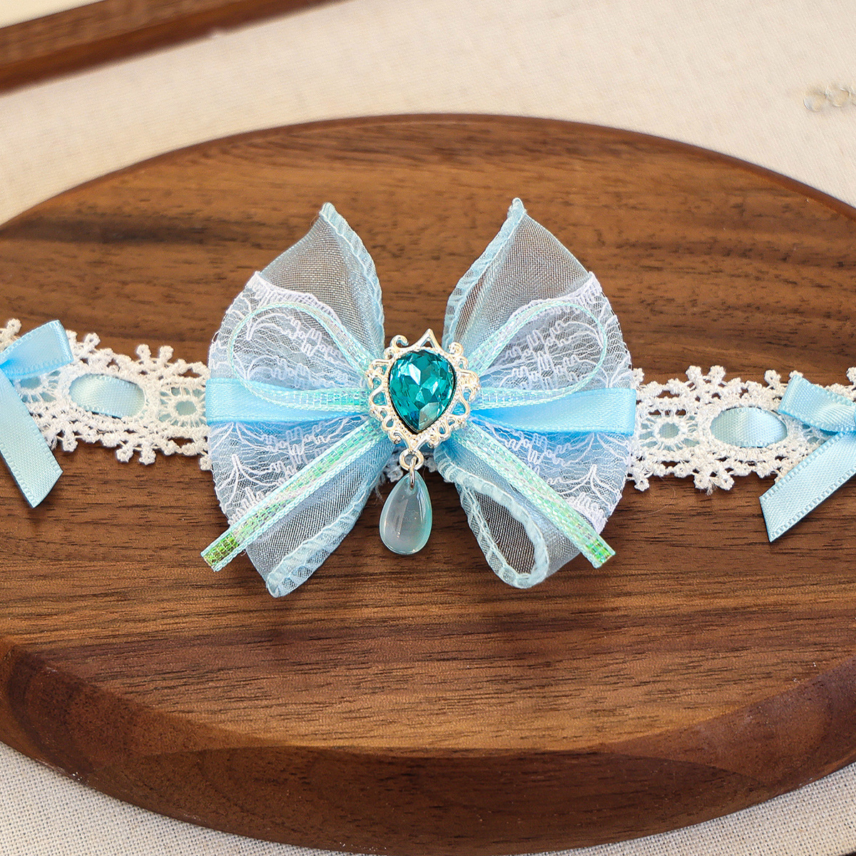 Bellepaw Pet Pink Lace Bow Crystal Decorative Collar