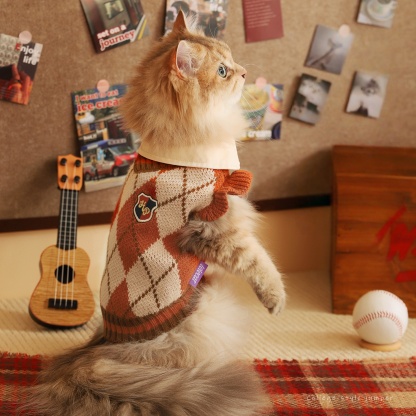 Argyle Preppy Pet Sweater - Hair-Friendly Warm for Ragdoll, Cats & Dogs (Spring & Autumn)-Aimyel