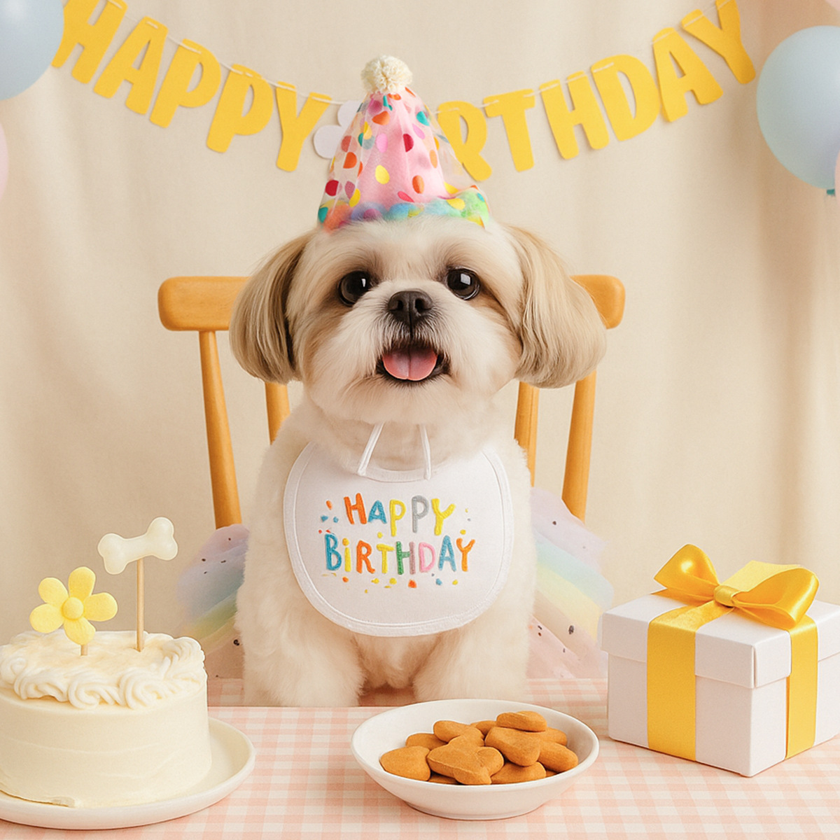 Adorable 3-Piece Pet Birthday Set: Romantic Tutu Dress + Hat + Festive Banner for Small Dogs & Puppies-BELLEPAW