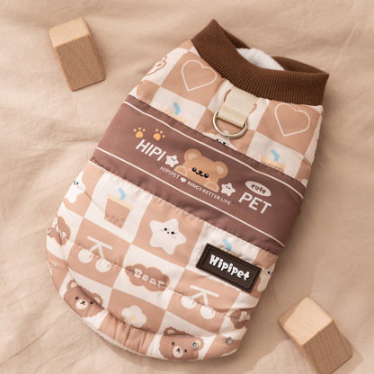 Fall/Winter Warm Pet Outfits: Devon Rex Cat Harness Vest & Small-to-Medium Dog Two-Legged Wear (Cartoon Plaid)-BELLEPAW