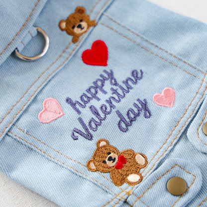 Bellepaw Pet Valentine's Day Teddy Bear Denim Vest