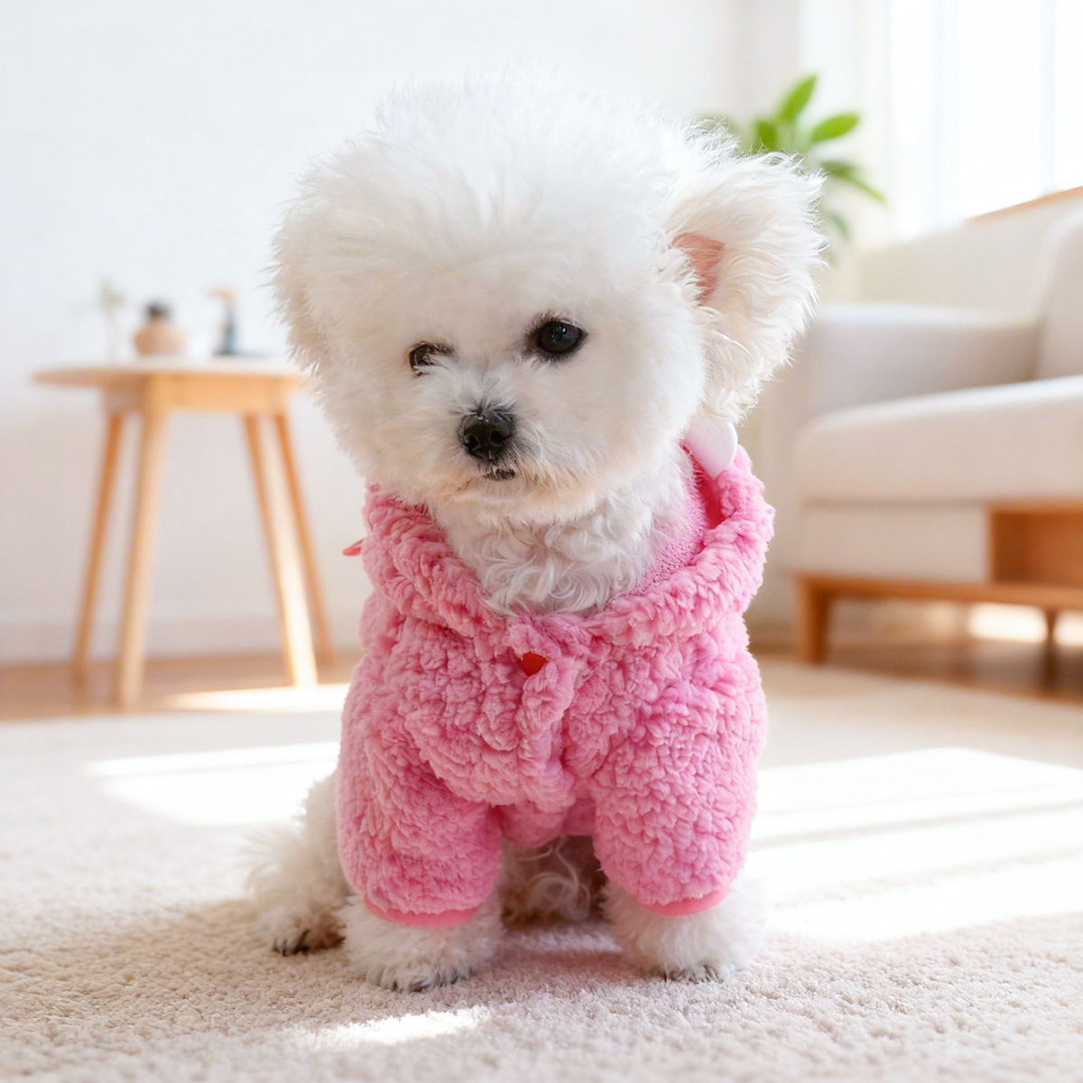 Bellepaw Pet Pink Fluffy Monster Sherpa Vest - Googly Eye & Yellow Feather  Design