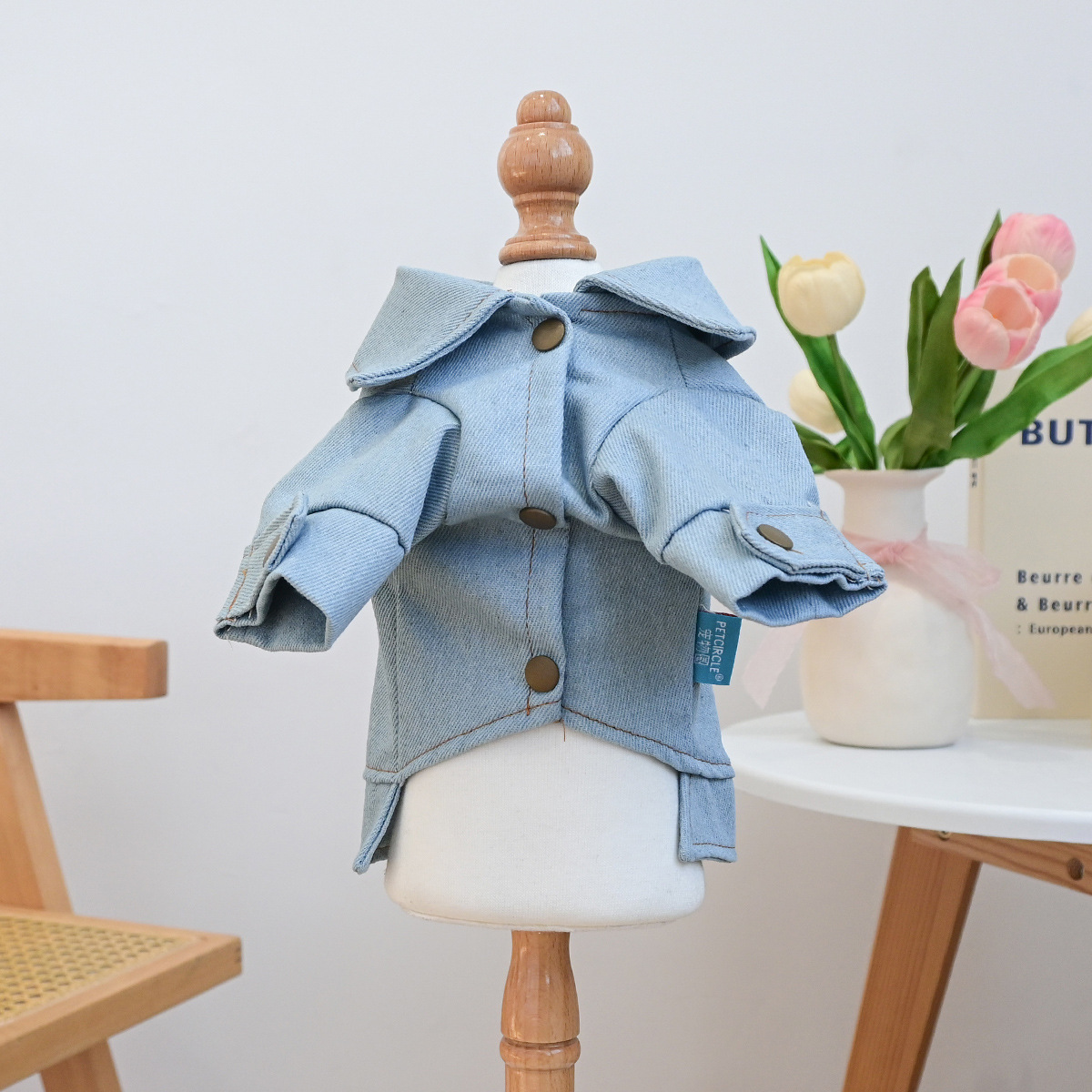 Bellepaw Pet Light Denim Jacket - "Daddy's Princess" Embroidered Design with Crown & Pink Bow Accents