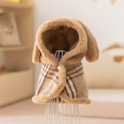 Thickened Warm Bowknot Cotton Dress - Pet Clothing with Long Ear Cape for Cats & Small/Medium Dogs (Autumn/Winter)-BELLEPAW