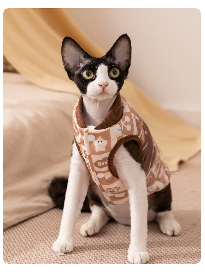 Fall/Winter Warm Pet Outfits: Devon Rex Cat Harness Vest & Small-to-Medium Dog Two-Legged Wear (Cartoon Plaid)-BELLEPAW