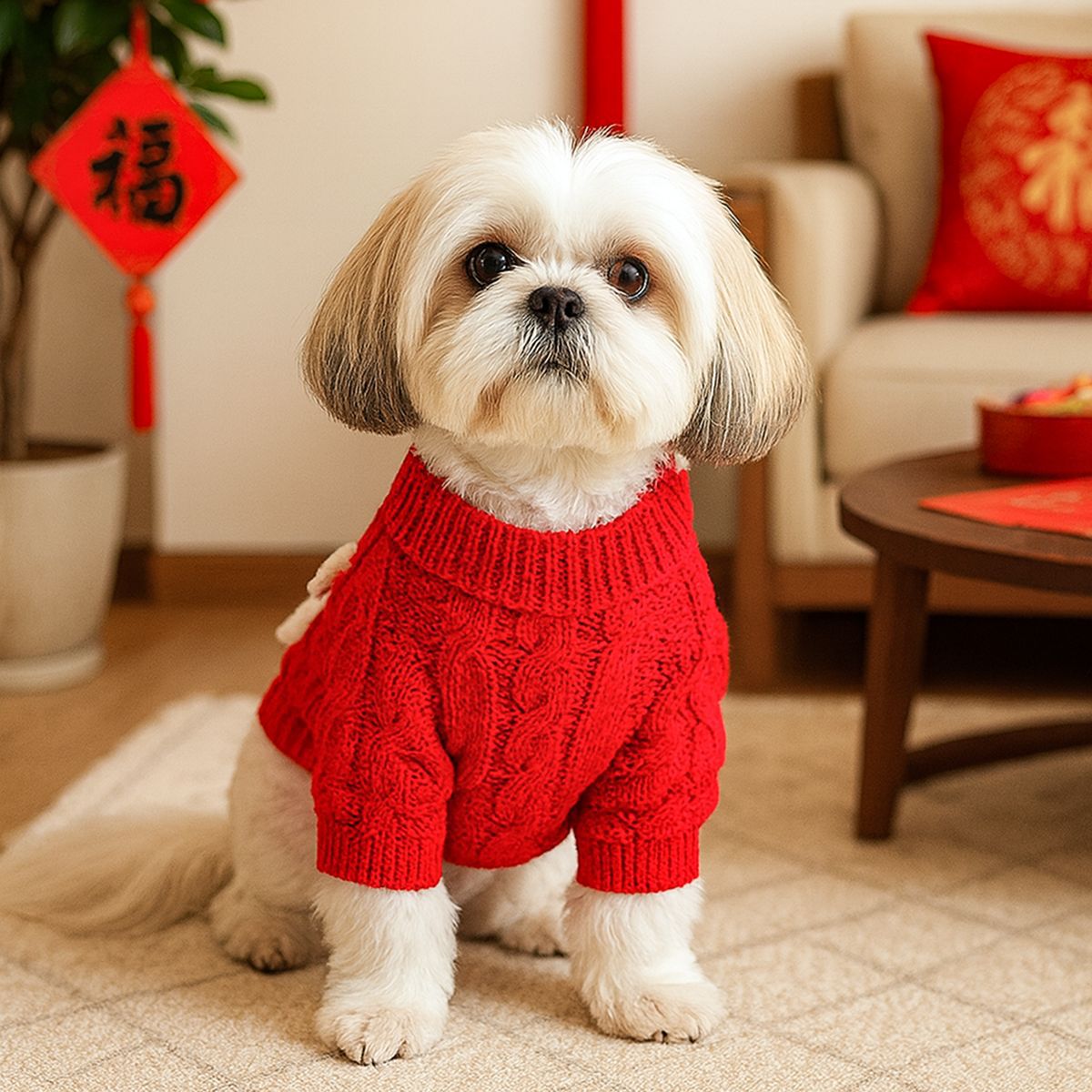 Bellepaw Pet Red Bow Knit Holiday Sweater