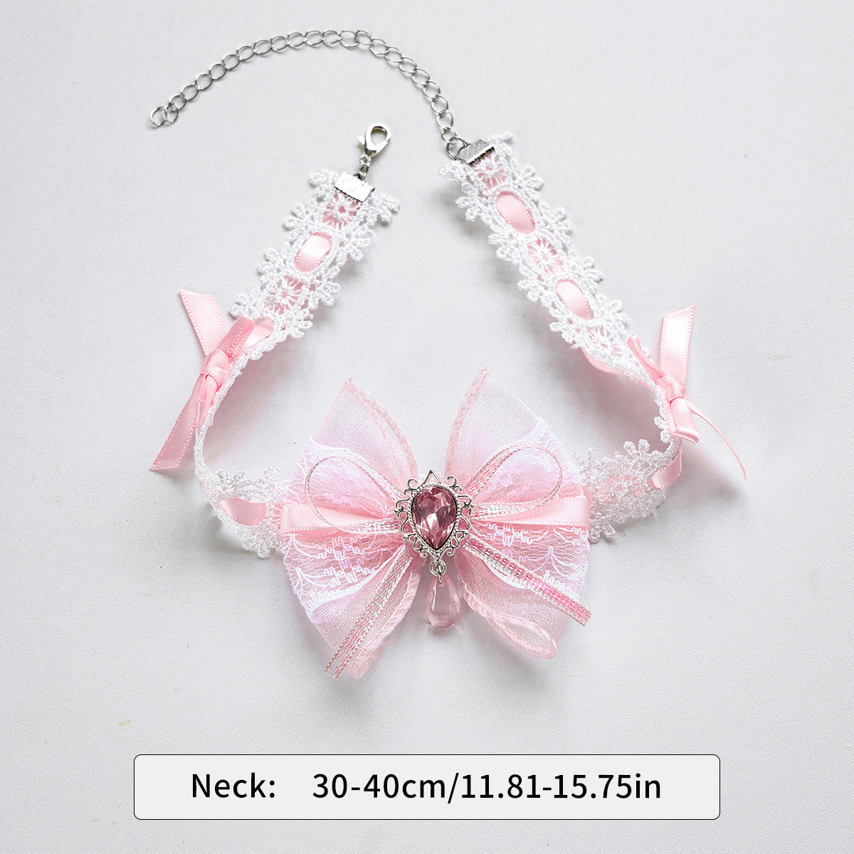 Bellepaw Pet Pink Lace Bow Crystal Decorative Collar