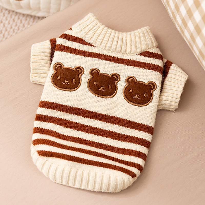 Bellepaw Pet Striped Triple Bear Knit Sweater