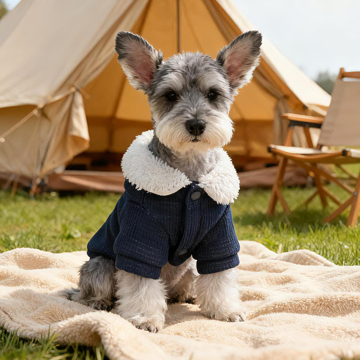 Bellepaw Pet "Googly Eye Monster" Waffle Knit Sherpa Collar Coat