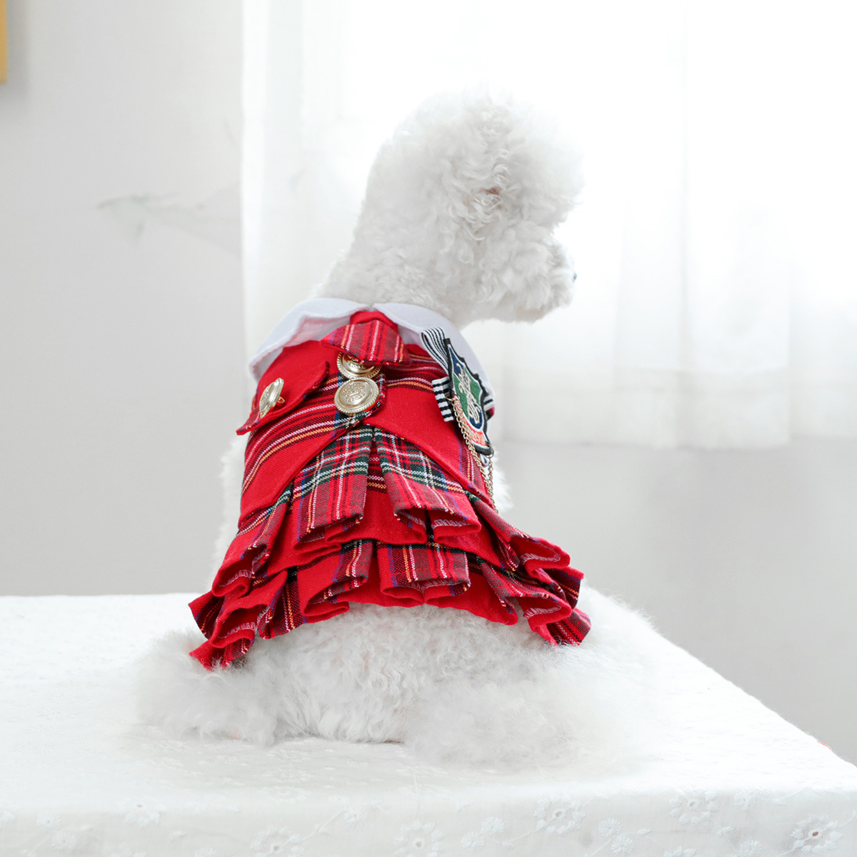 Bellepaw Pet Preppy Red Plaid Academy Dress
