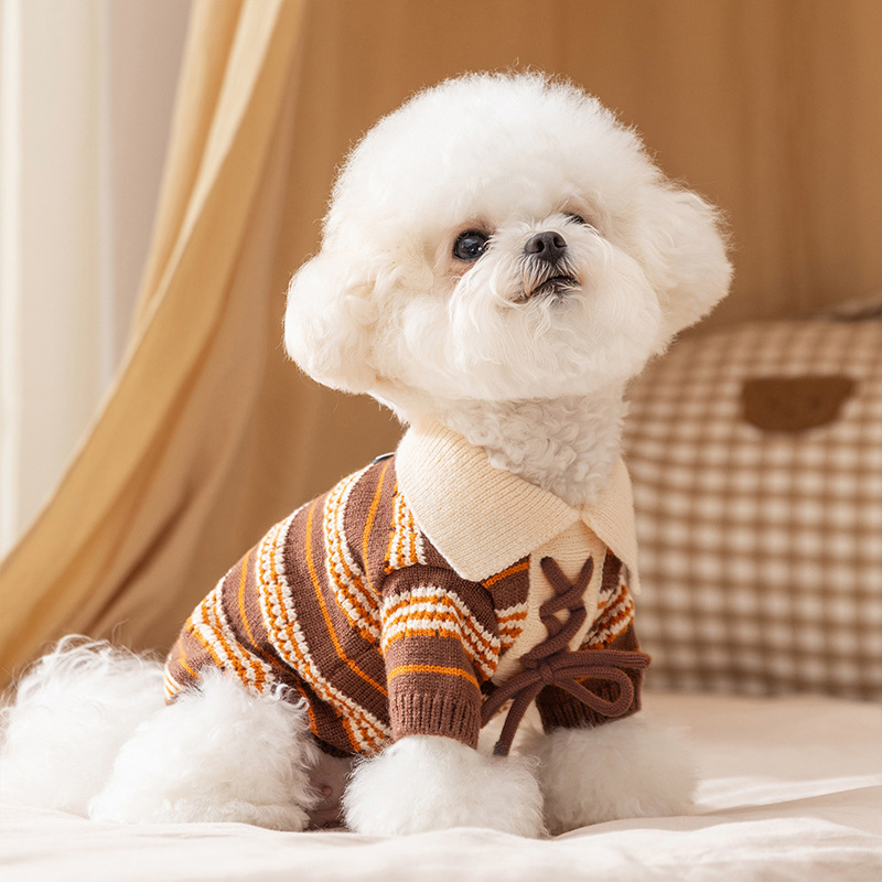 Color-Block Striped Pet Polo Sweater - Knitted for Small Dogs (Bichon & Teddy)