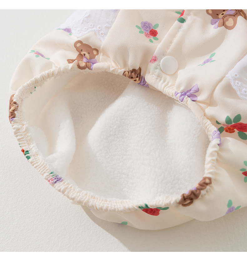 Cute Bear-Print White Cotton Coat - Thickened Two-Legged Cat Clothing 