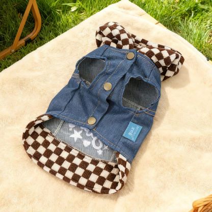 Bellepaw Pet "Super Star" Checkered Hooded Denim Vest