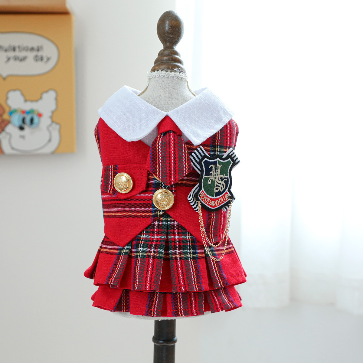 Bellepaw Pet Preppy Red Plaid Academy Dress