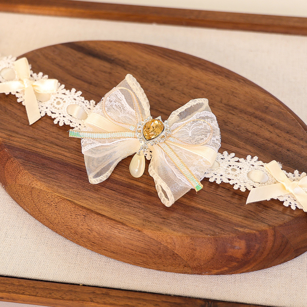 Bellepaw Pet Pink Lace Bow Crystal Decorative Collar