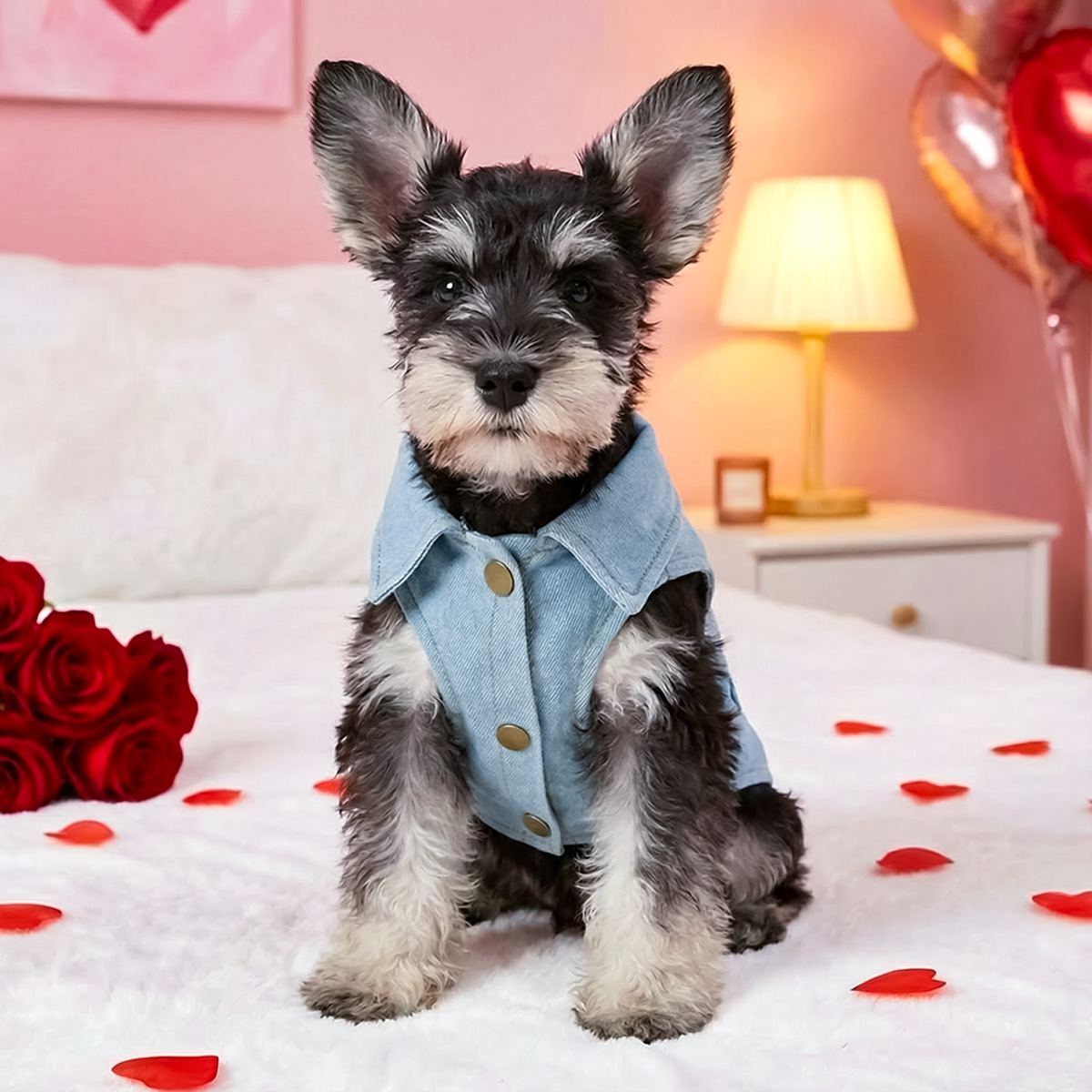 Bellepaw Pet Valentine's Day Teddy Bear Denim Vest
