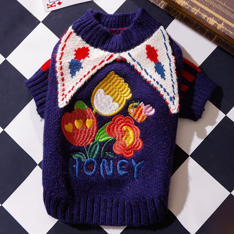 Bellepaw Small Dog Clown Knit Set – Multi-Color Pom Pom Hat & Sweater Outfit f