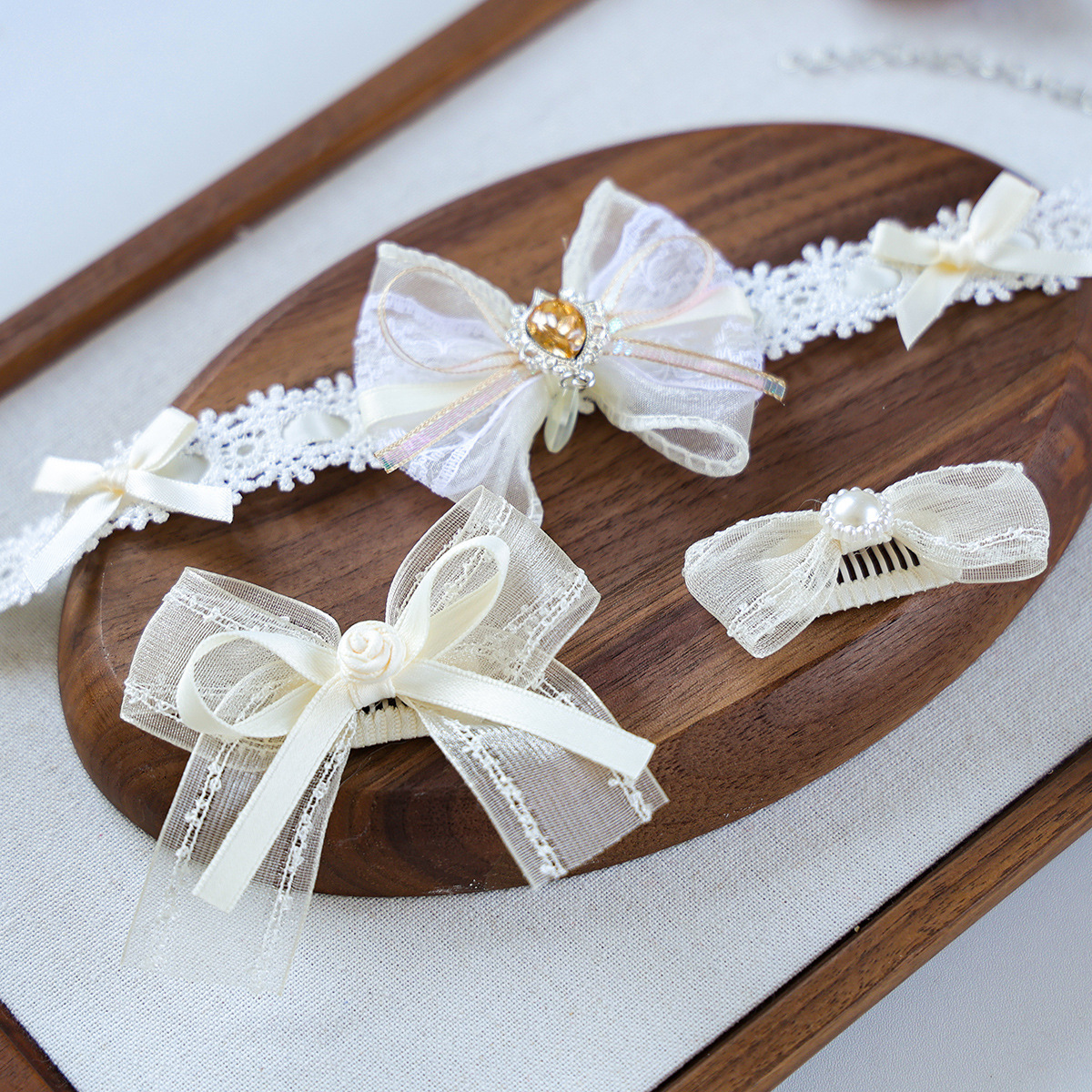 Bellepaw Pet Sky Blue Lace Bow Crystal Collar & Hair Clip 3-Piece Set