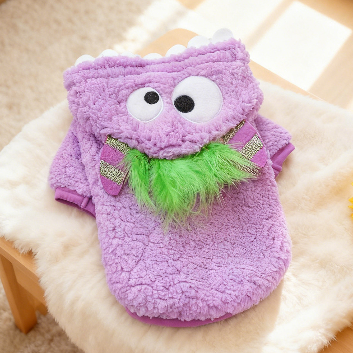 Bellepaw Pet Pink Fluffy Monster Sherpa Vest - Googly Eye & Yellow Feather  Design