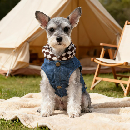 Bellepaw Pet "Super Star" Checkered Hooded Denim Vest