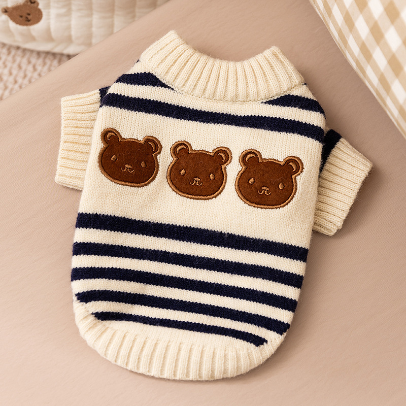 Bellepaw Pet Striped Triple Bear Knit Sweater