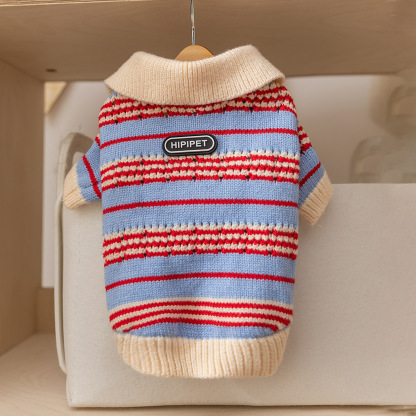 Color-Block Striped Pet Polo Sweater - Knitted for Small Dogs (Bichon & Teddy)
