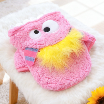 Bellepaw Pet Pink Fluffy Monster Sherpa Vest - Googly Eye & Yellow Feather  Design