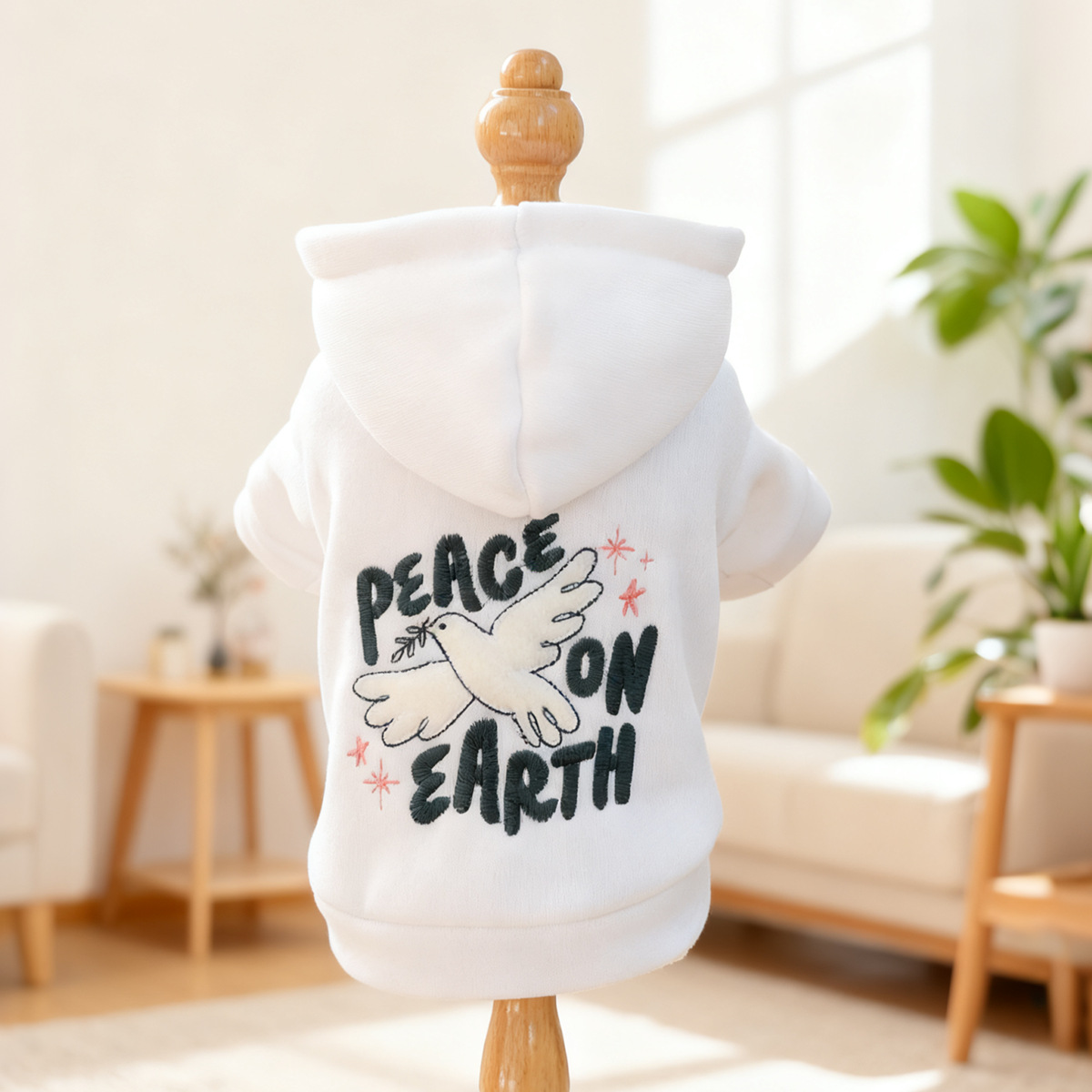 Bellepaw Pet "Peace On Earth" Dove Graphic Fleece Hoodie