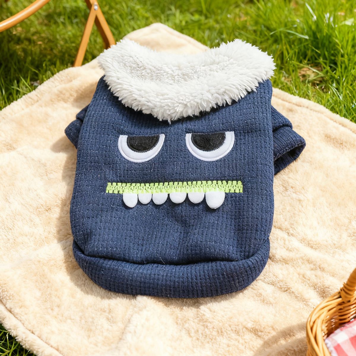 Bellepaw Pet "Googly Eye Monster" Waffle Knit Sherpa Collar Coat