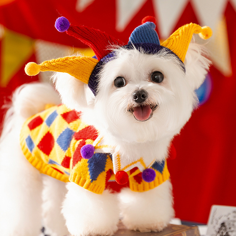 Cute & Goofy Crazy Circus Clown Sweater - Pet Costume Set for Cats & Dogs
