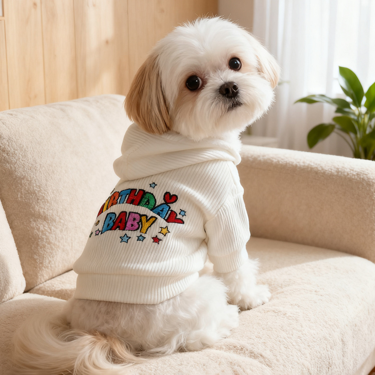 Bellepaw Pet "Birthday Baby" Hooded Knit Top & Beanie Set