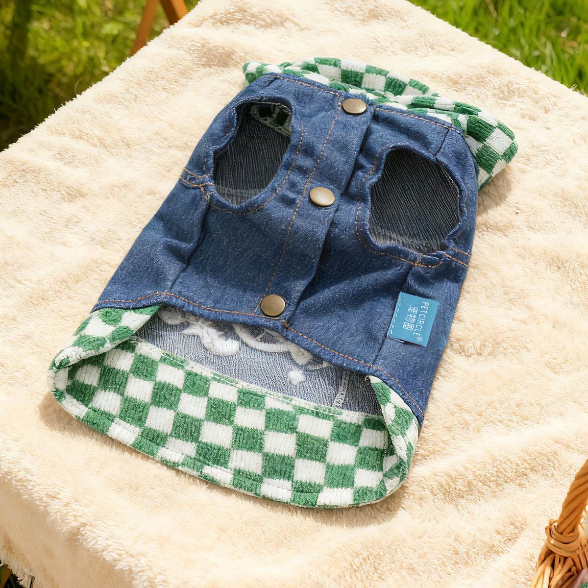 Bellepaw Pet "Super Star" Checkered Hooded Denim Vest