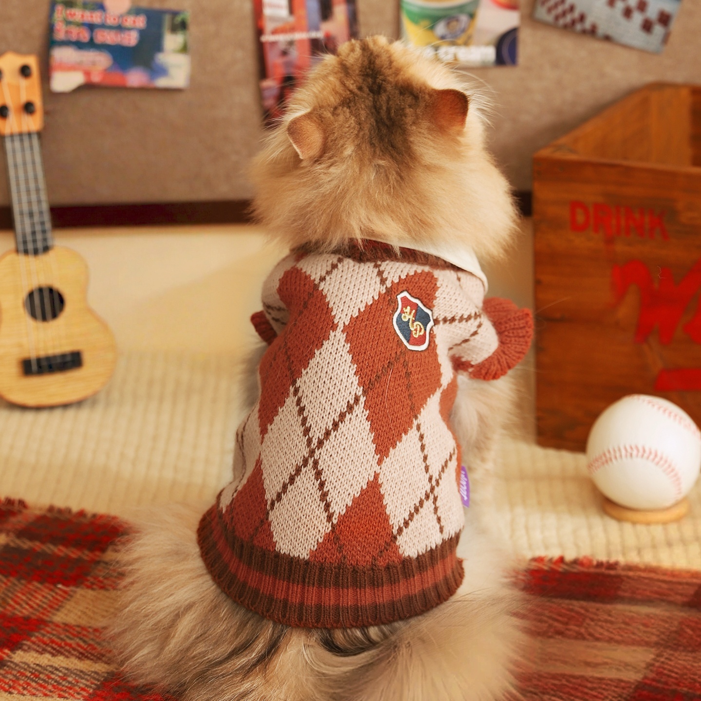 Argyle Preppy Pet Sweater - Hair-Friendly Warm for Ragdoll, Cats & Dogs (Spring & Autumn)-Aimyel