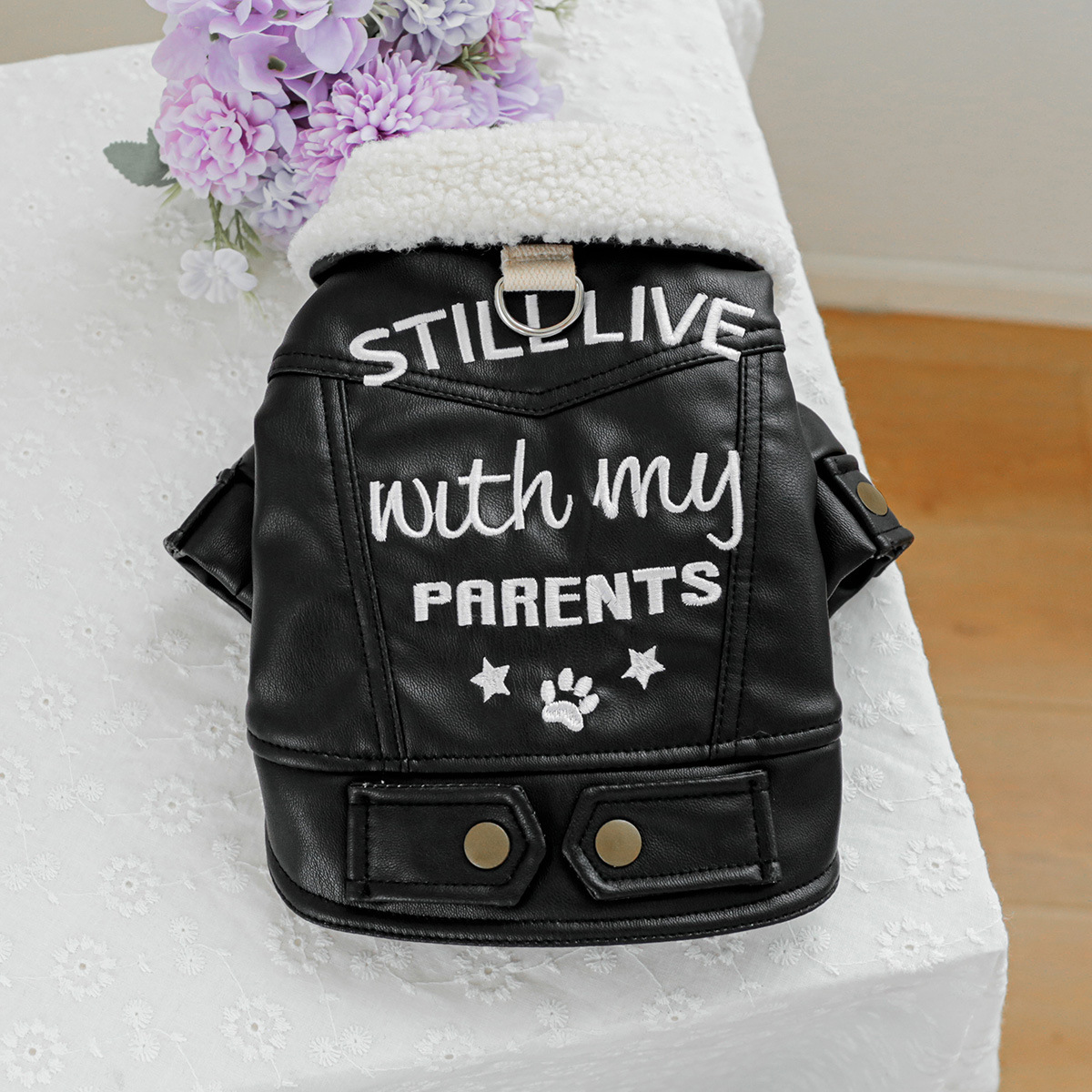 Stylish Pet Leather Coat: Fall/Winter Thickened Fleece-Lined Design, Warm Windproof Wear for Pets