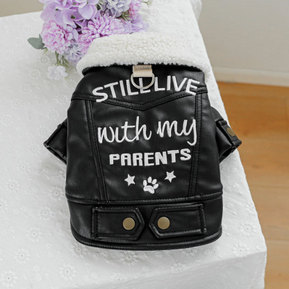 Stylish Pet Leather Coat: Fall/Winter Thickened Fleece-Lined Design, Warm Windproof Wear for Pets