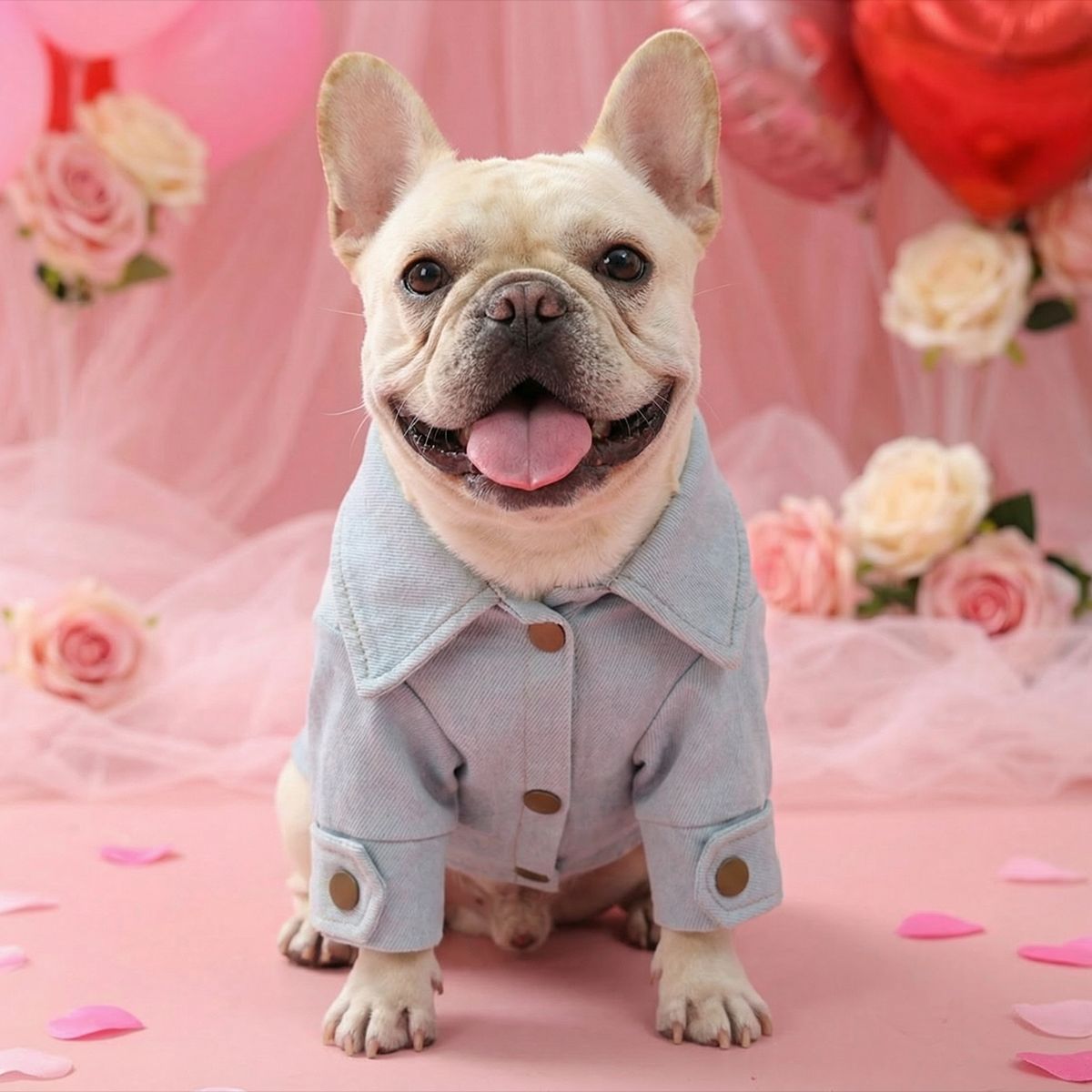 Bellepaw Pet Light Denim Jacket - "Daddy's Princess" Embroidered Design with Crown & Pink Bow Accents