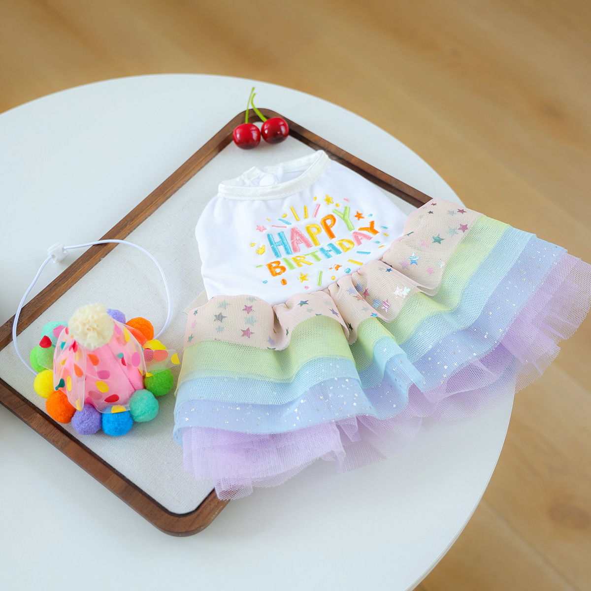 Adorable 3-Piece Pet Birthday Set: Romantic Tutu Dress + Hat + Festive Banner for Small Dogs & Puppies-BELLEPAW