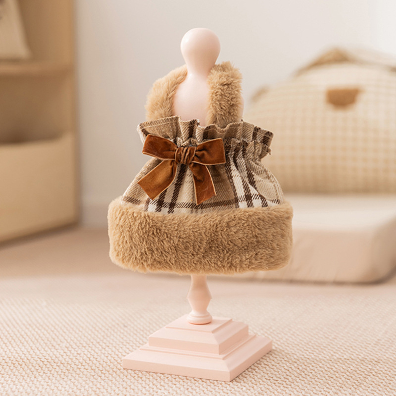 Thickened Warm Bowknot Cotton Dress - Pet Clothing with Long Ear Cape for Cats & Small/Medium Dogs (Autumn/Winter)-BELLEPAW