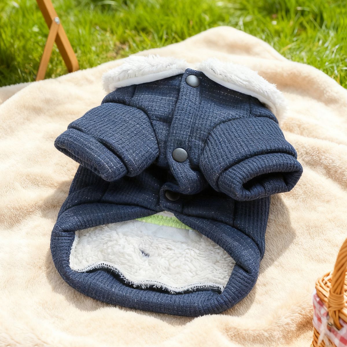 Bellepaw Pet "Googly Eye Monster" Waffle Knit Sherpa Collar Coat