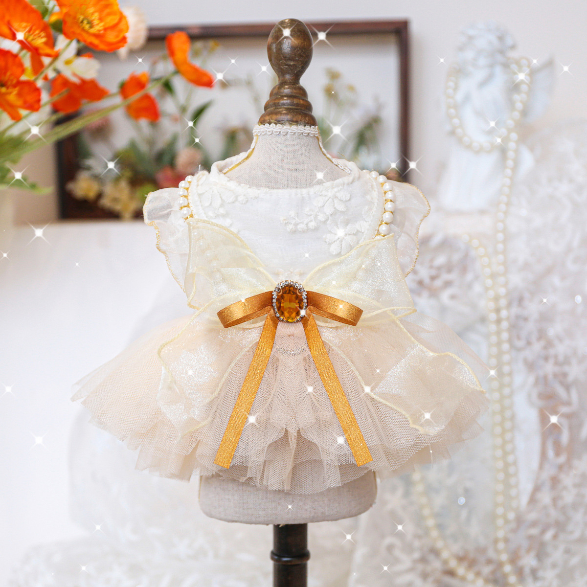Bellepaw Pet Champagne Gold Royal Princess Tutu Dress