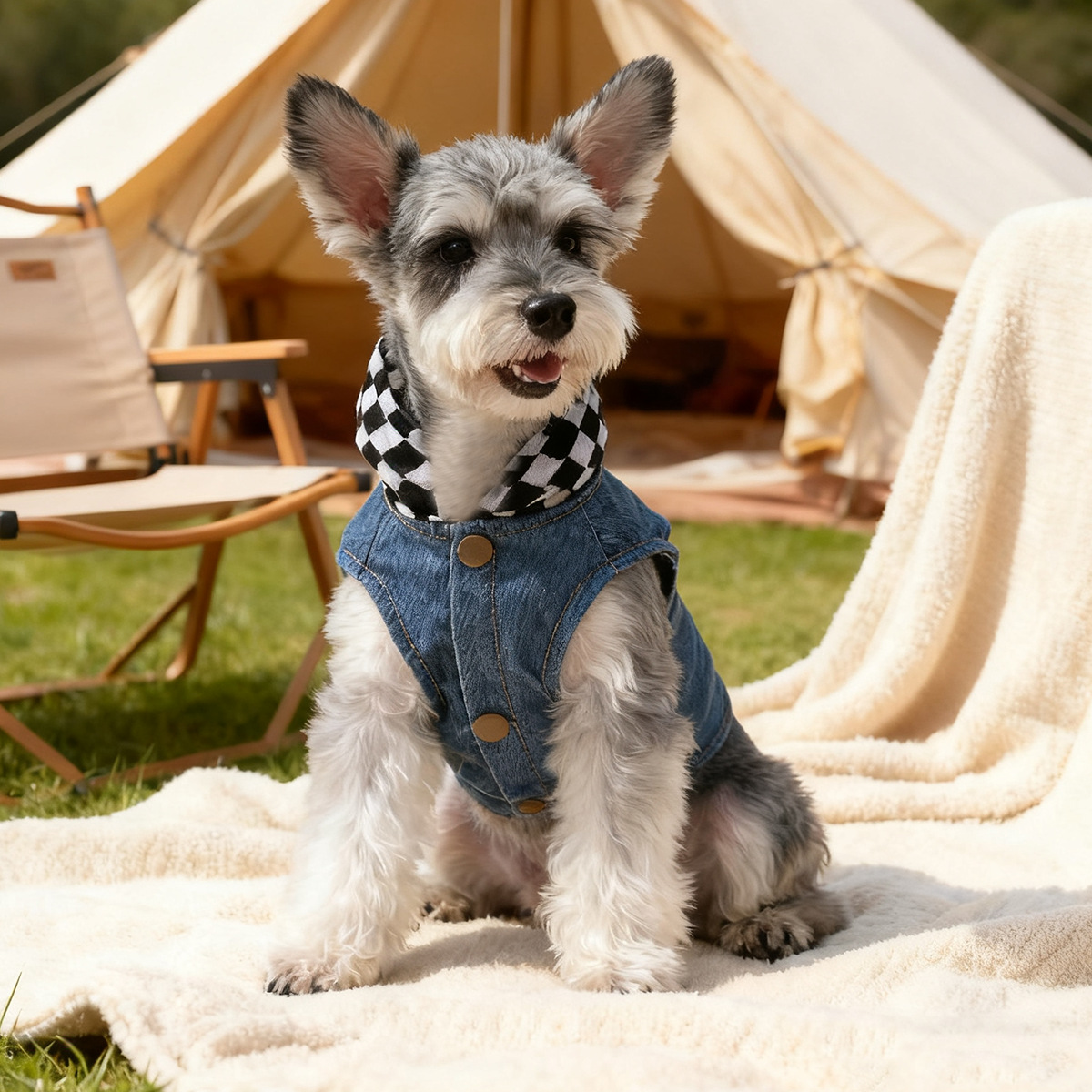 Bellepaw Pet "Super Star" Checkered Hooded Denim Vest