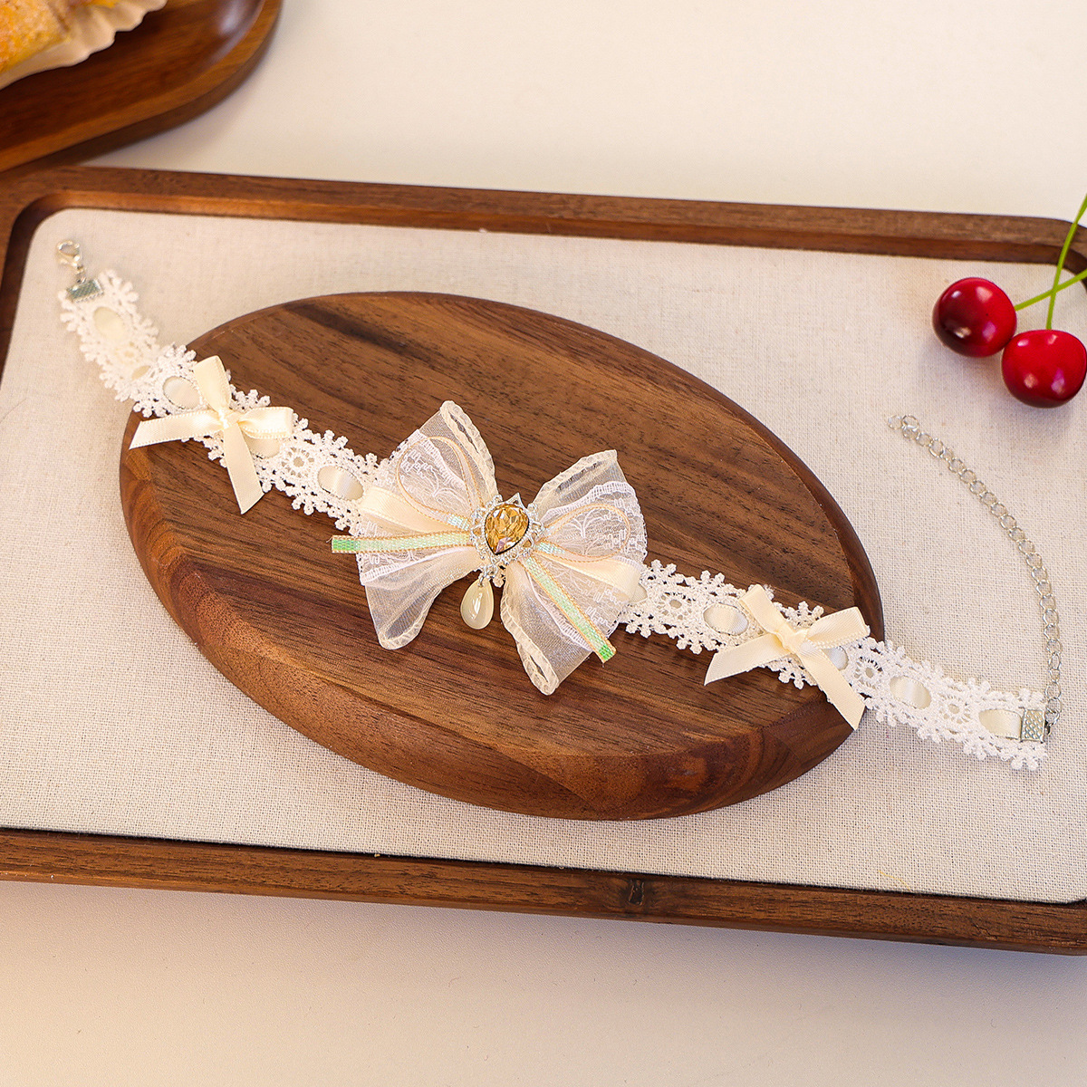 Bellepaw Pet Pink Lace Bow Crystal Decorative Collar