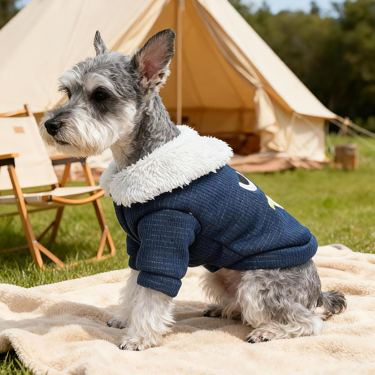 Bellepaw Pet "Googly Eye Monster" Waffle Knit Sherpa Collar Coat