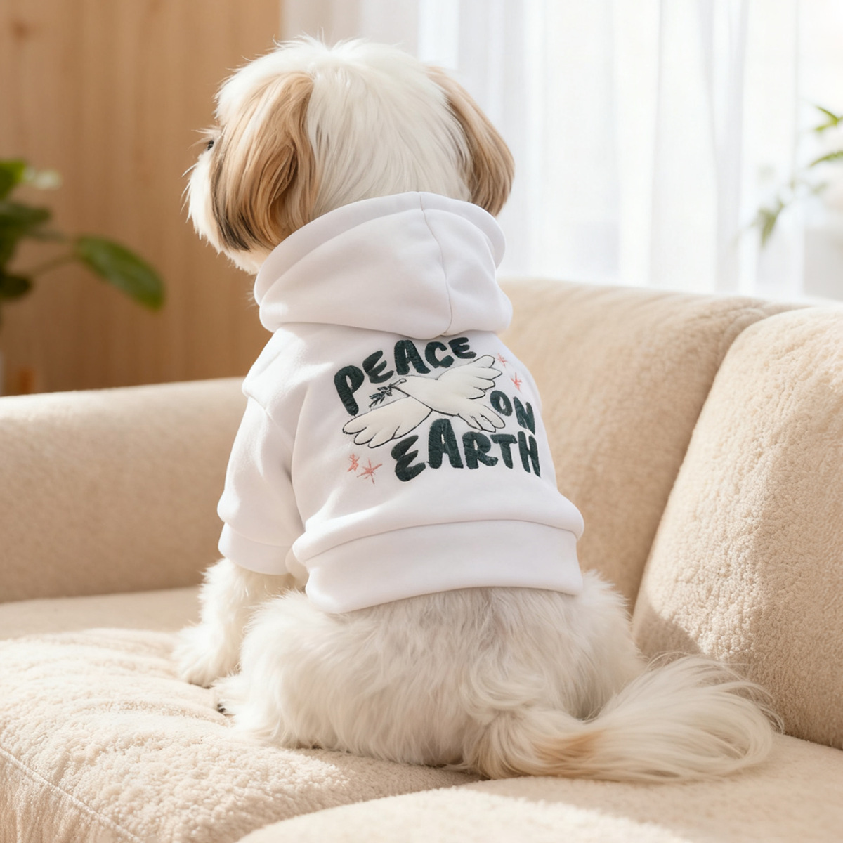 Bellepaw Pet "Peace On Earth" Dove Graphic Fleece Hoodie