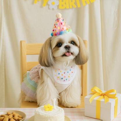 Adorable 3-Piece Pet Birthday Set: Romantic Tutu Dress + Hat + Festive Banner for Small Dogs & Puppies-BELLEPAW
