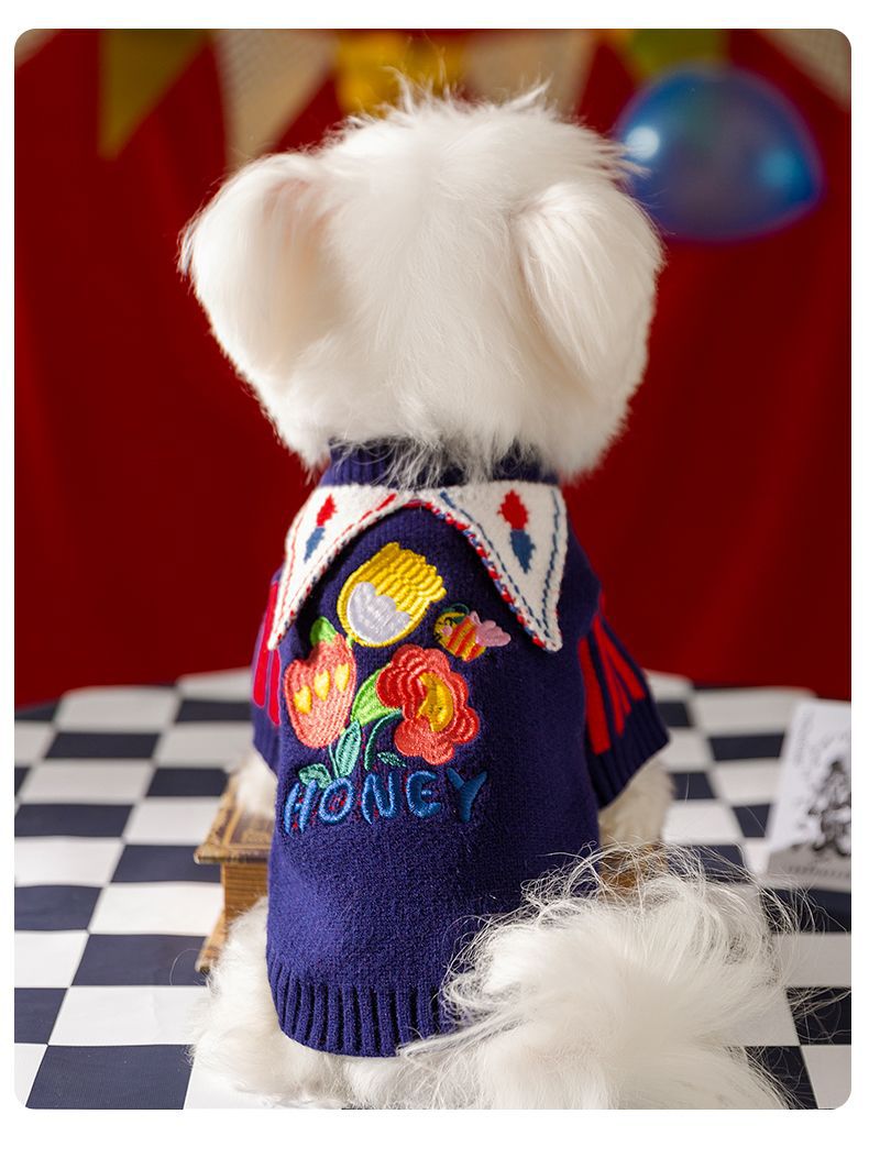 Bellepaw Small Dog Clown Knit Set – Multi-Color Pom Pom Hat & Sweater Outfit f
