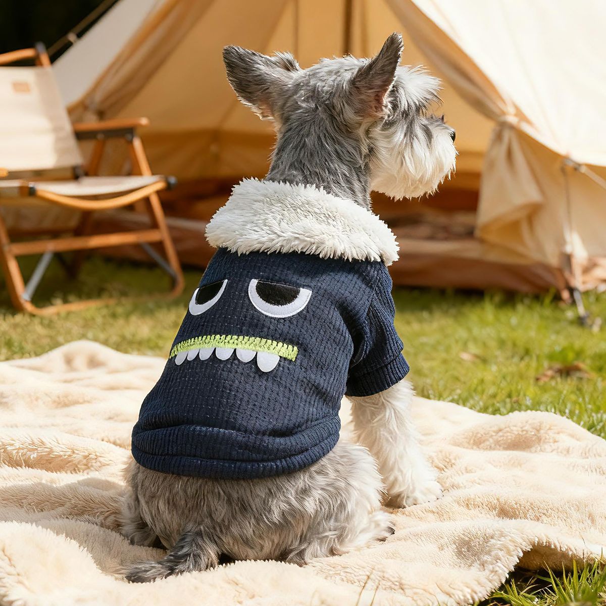Bellepaw Pet "Googly Eye Monster" Waffle Knit Sherpa Collar Coat