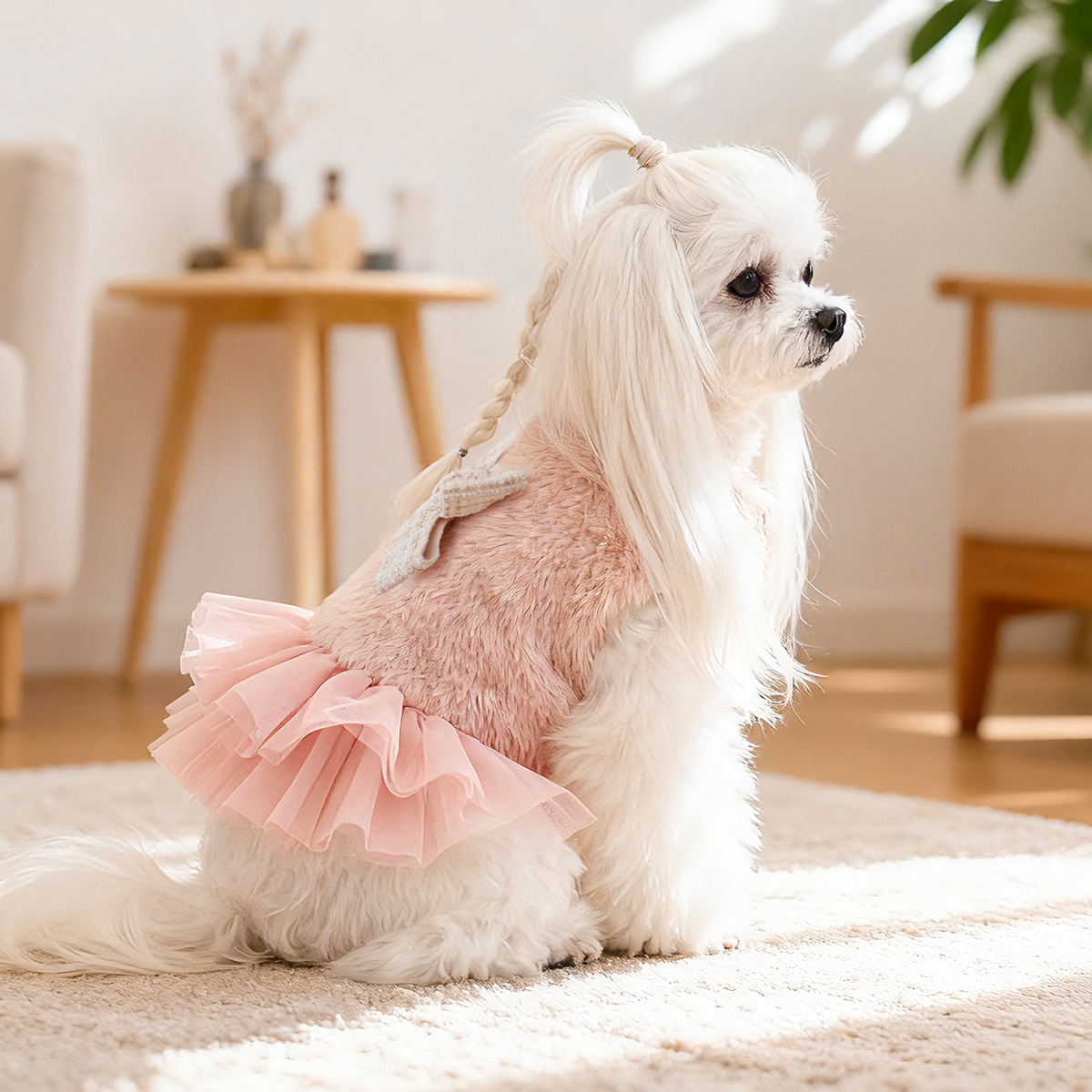 Fall/Winter Pet Skirt - French Chic Tulle Dress, Warm Soft Outfit for Small Dogs, Puppies & Cats
