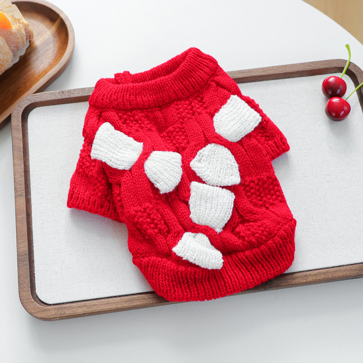 Bellepaw Pet Red Bow Knit Holiday Sweater