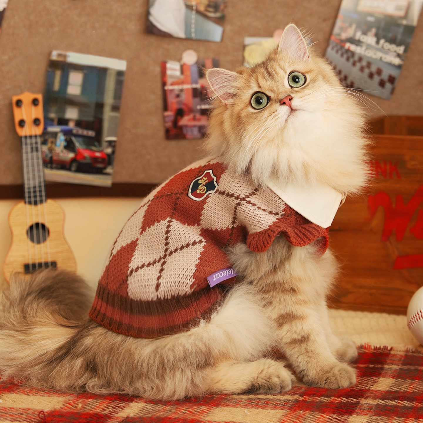 Argyle Preppy Pet Sweater - Hair-Friendly Warm for Ragdoll, Cats & Dogs (Spring & Autumn)-Aimyel